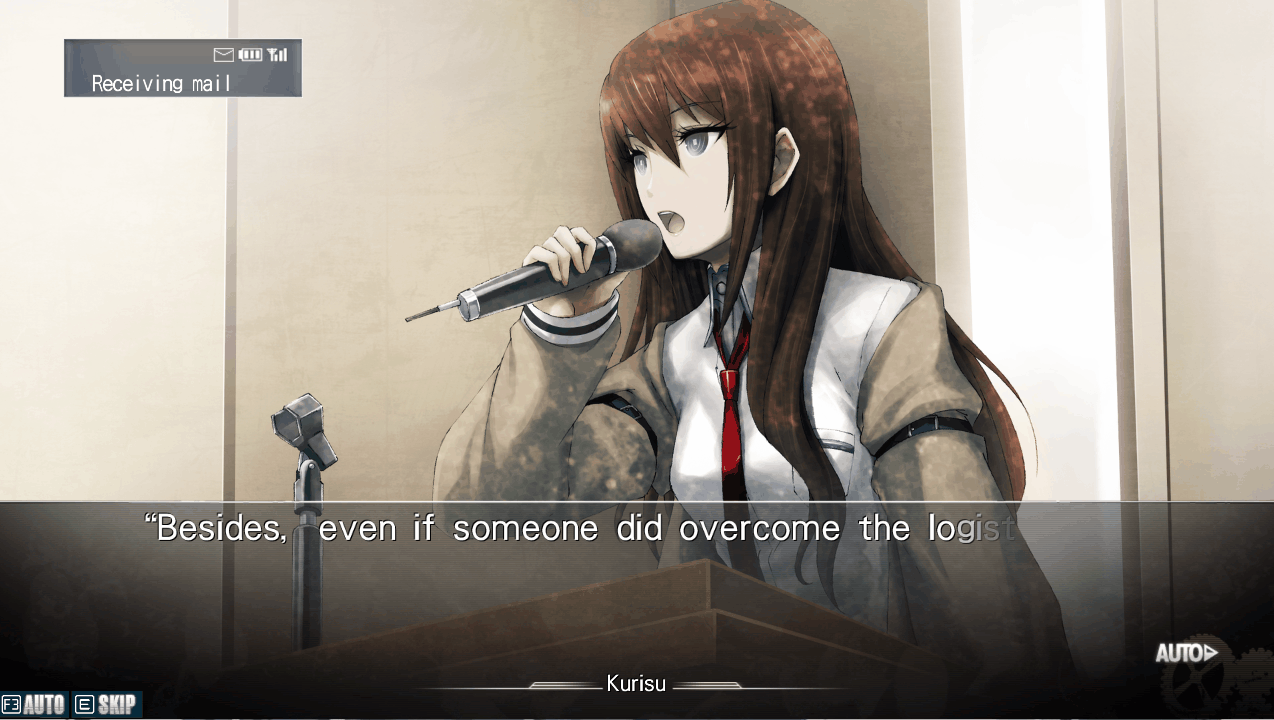 A screen record of the game where a character named Kurisu talk about paradoxes